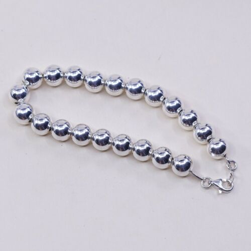 7”, 8mm, Dyadema Handmade Sterling Silver Bracelet W/ Beads, Stamped 925 Italy