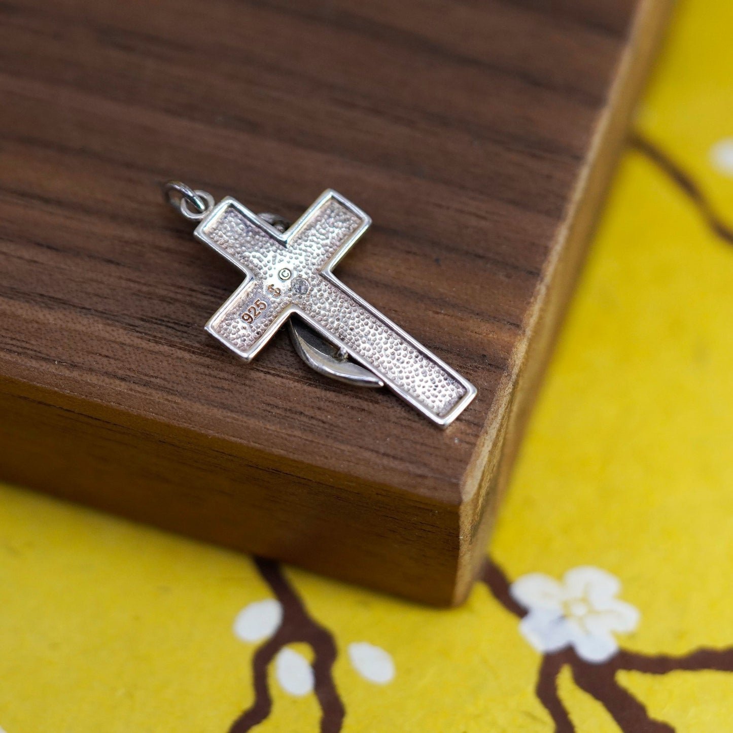 Vintage Sterling silver handmade pendant, 925 cross with enamel flag