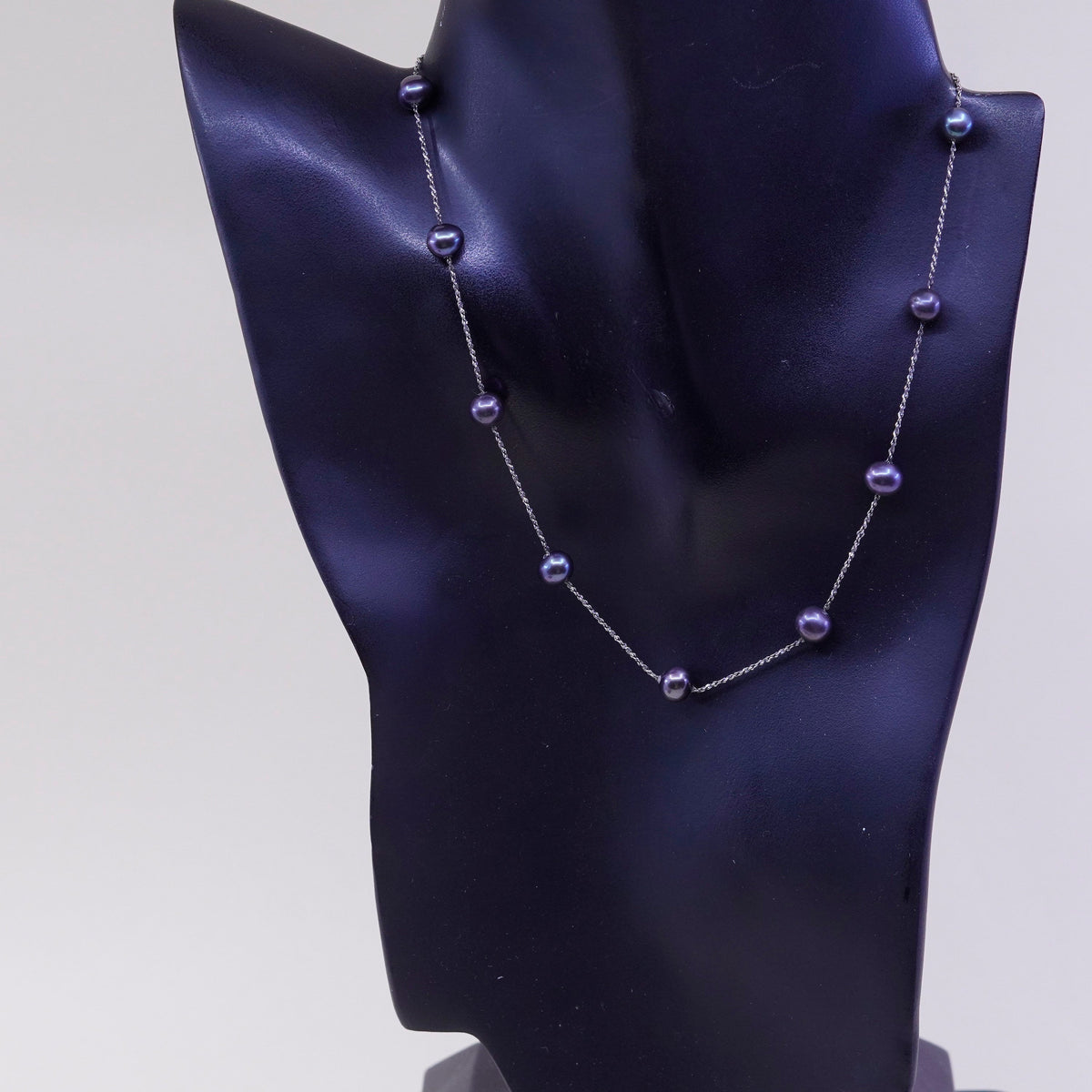 16”, Sterling silver handmade necklace, 925 twisted chain genuine black pearl