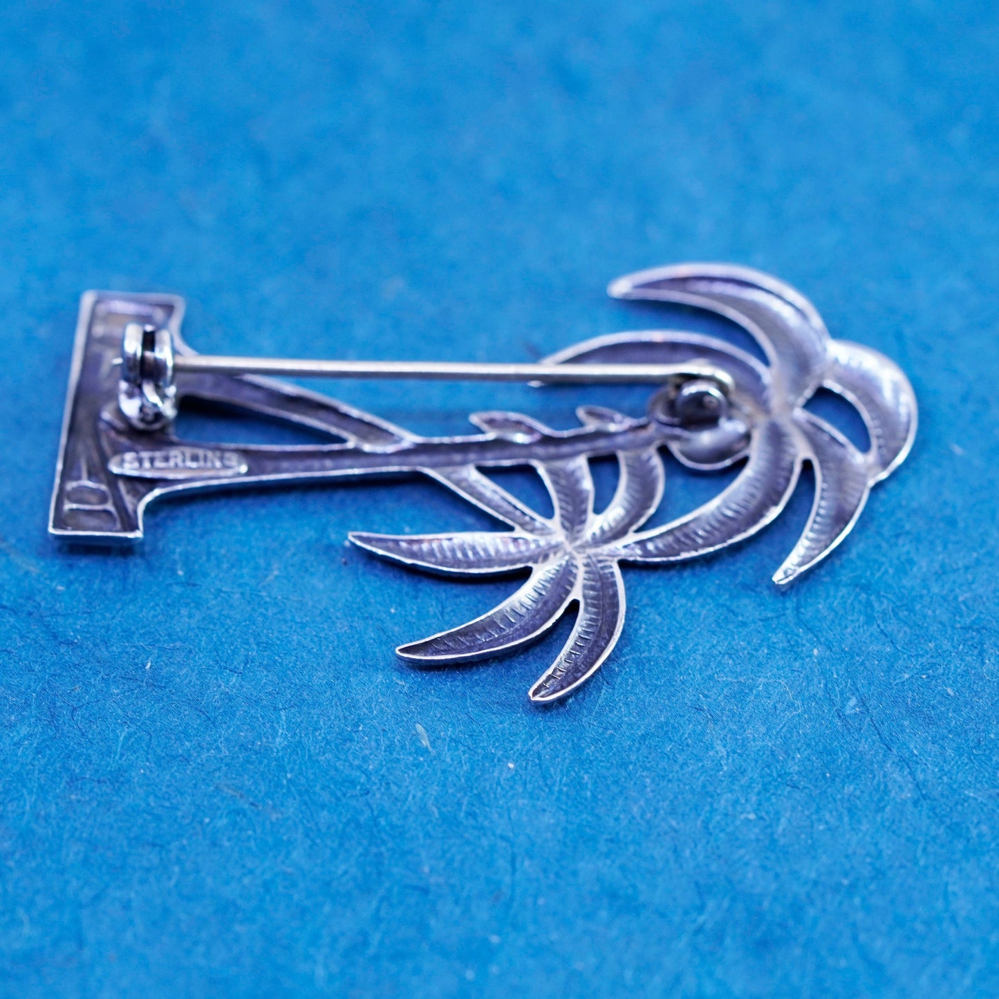 Vintage sterling silver handmade brooch, 925 coconut trees pin