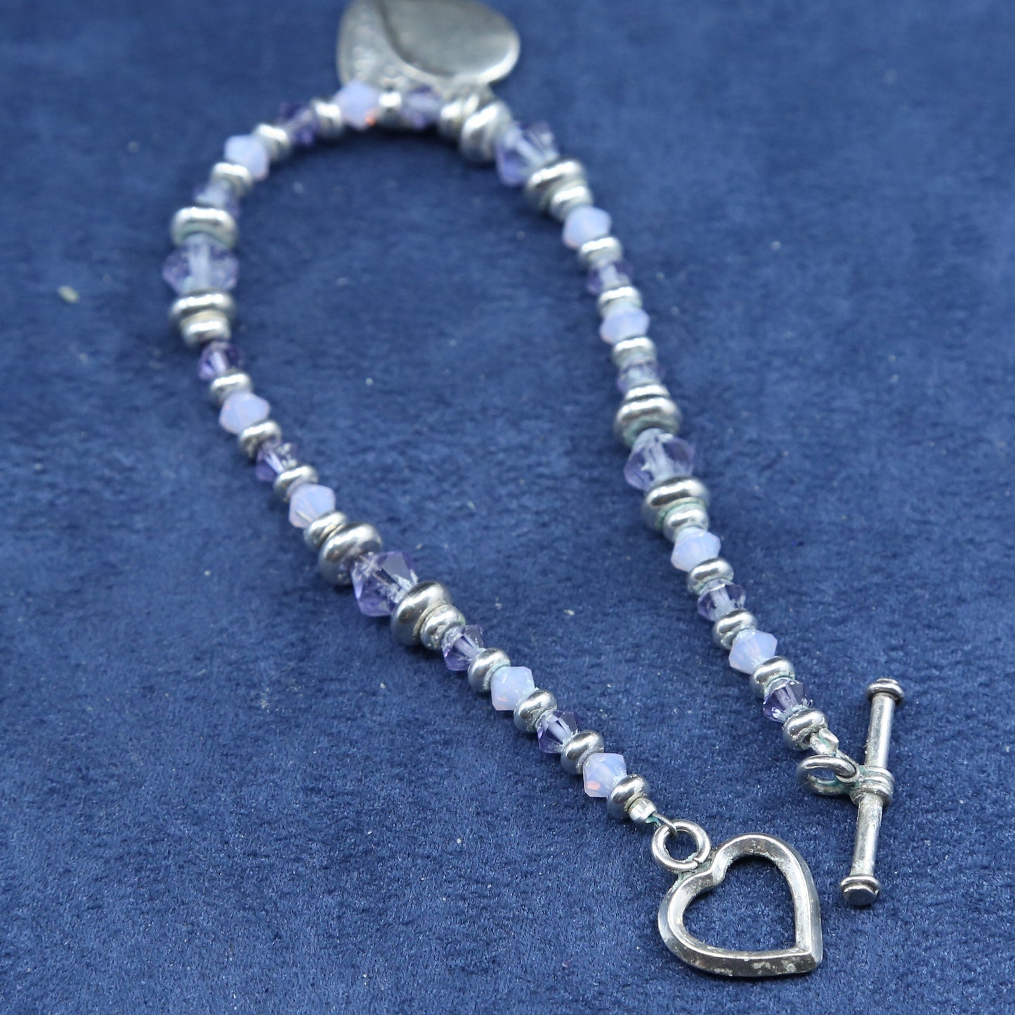 7", Sterling silver handmade bracelet, 925 crystal chain w/ heart tag pendant