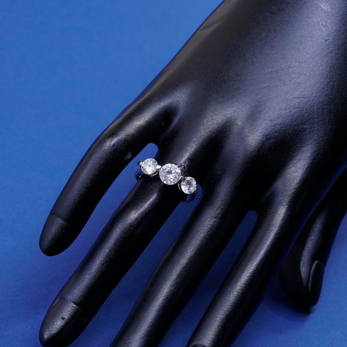 sz 6.75, vtg Sterling silver handmade ring, 925 engagement ring w/ cz