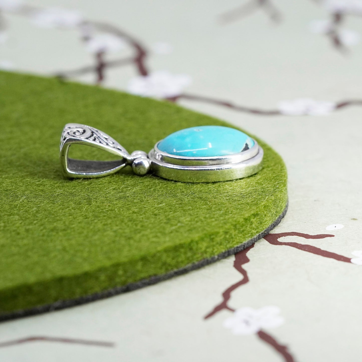 southwestern Sterling 925 silver handmade pendant w/ sleeping beauty turquoise