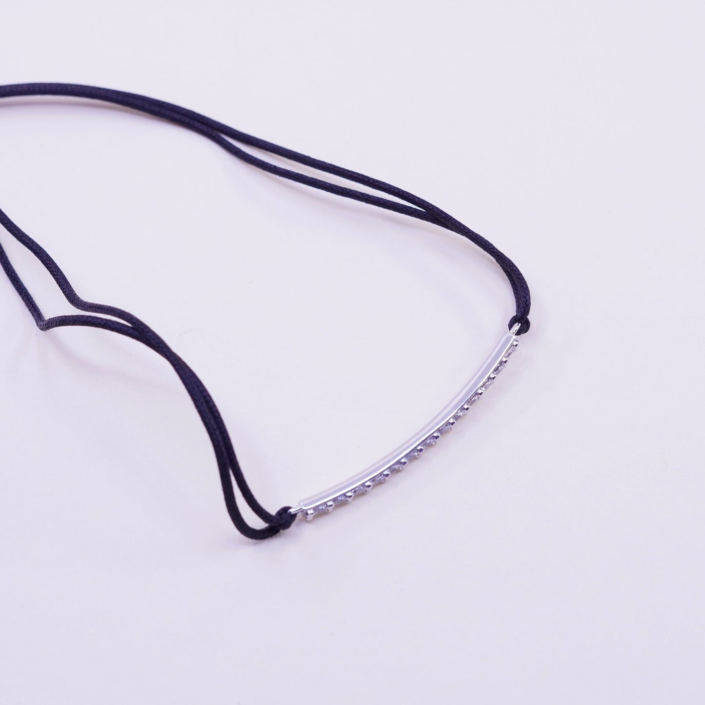 12+2”, Milor sterling 925 silver necklace choker collar linen core bar pendant