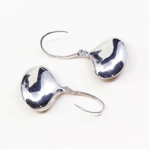 Vtg Italy Sterling 925 Silver Puffy Teardrop Shaped Earrings W/ Diamond Textures
