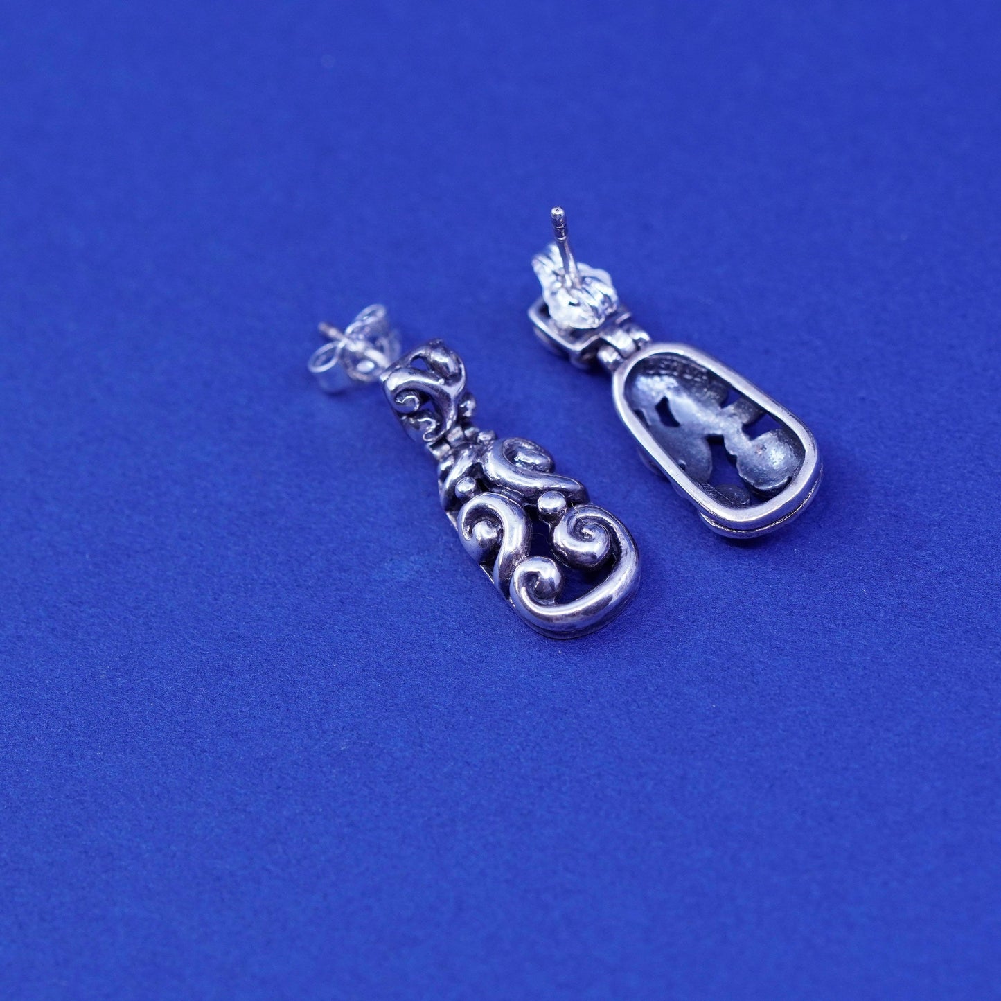 Vintage Sterling silver handmade earrings, 925 teardrop with filigree