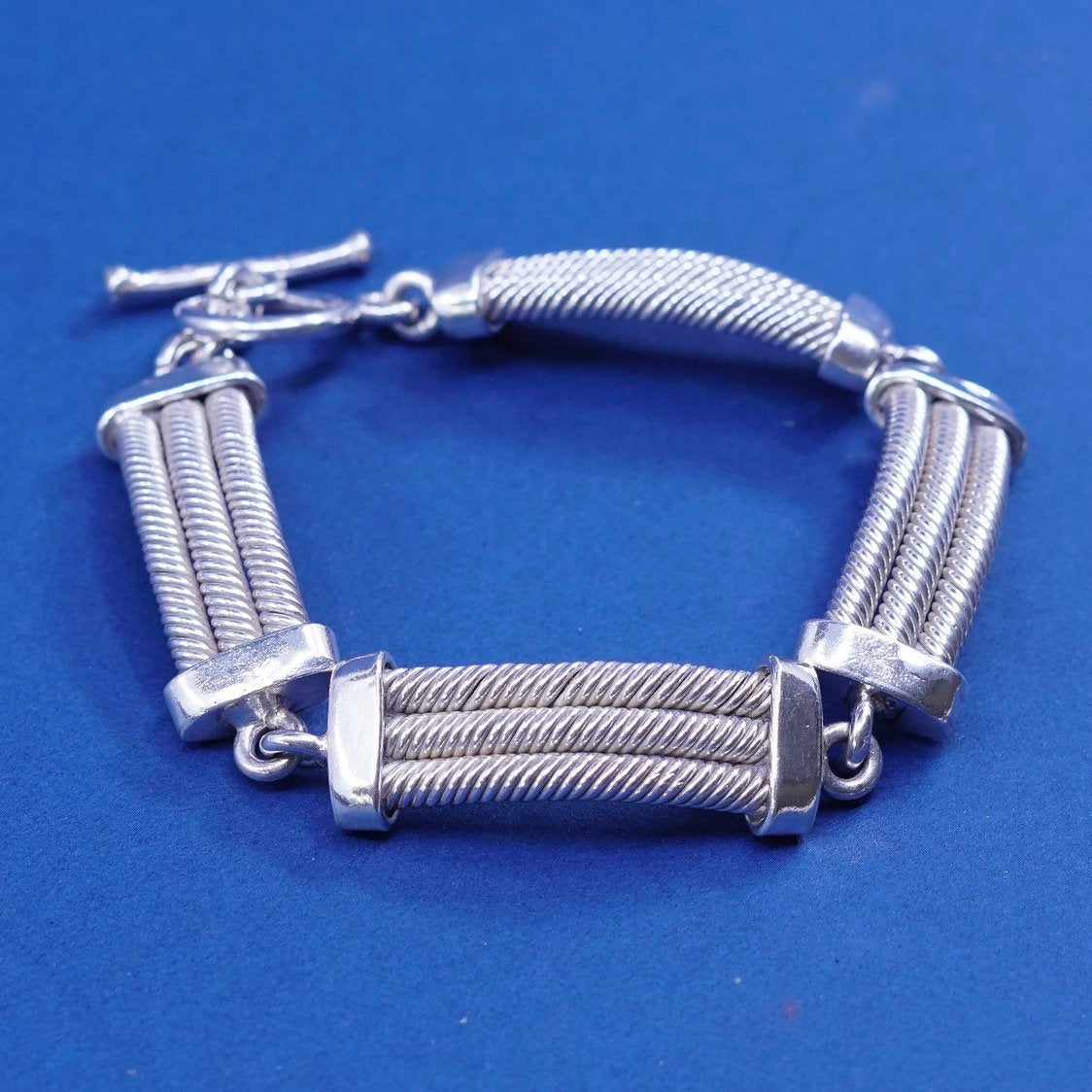 7", vtg Sterling silver handmade bracelet, mexico 925 wide cable bar