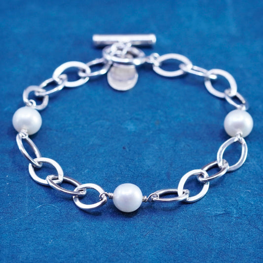 7”, vintage tharpe Sterling silver handmade bracelet, 925 clasp w/ pearl beads