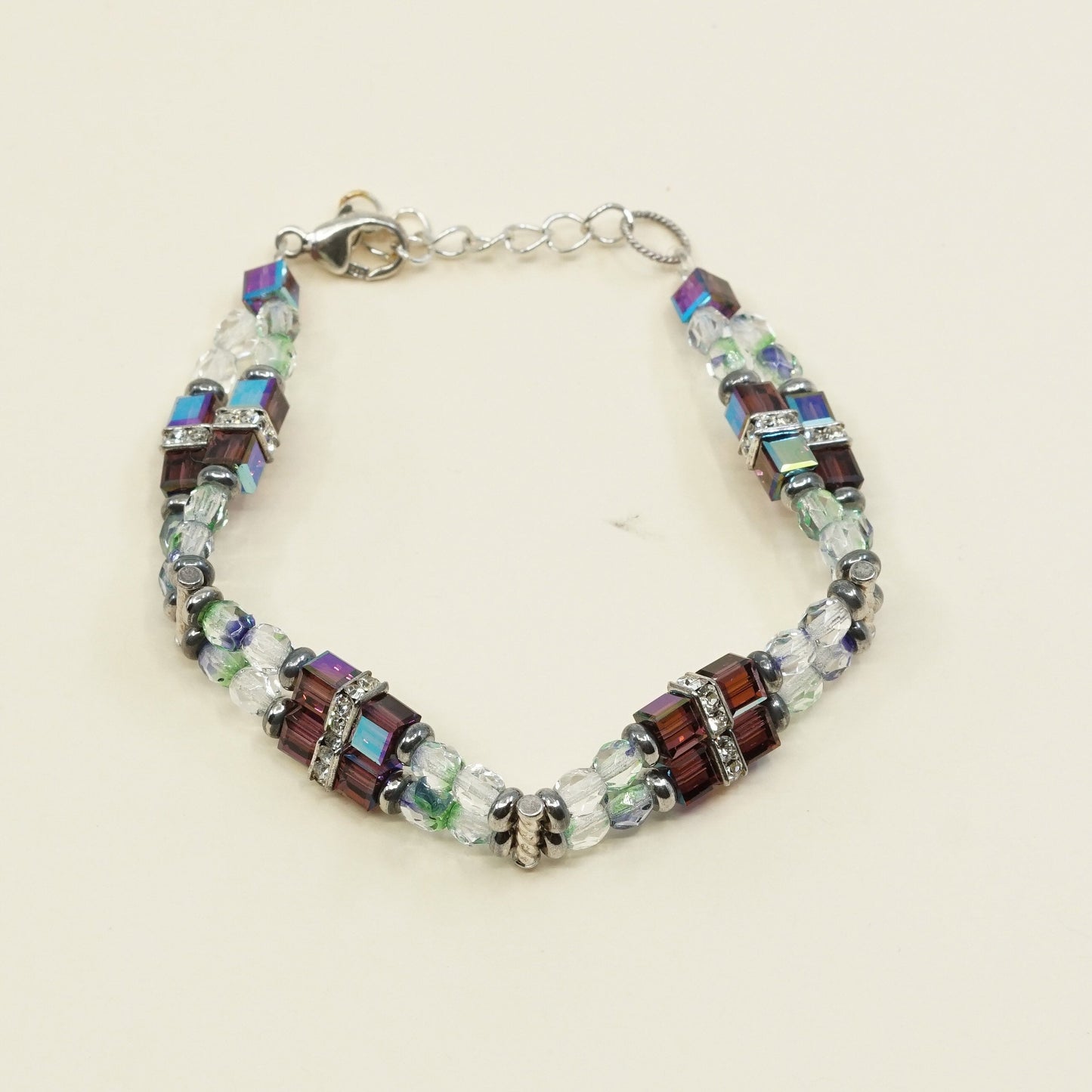 6.75", 925 Sterling silver clasp, handmade bracelet artisan glass