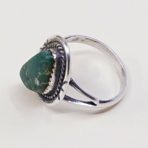Sz 7.5 Vtg Native American Navajo Handmade Sterling 925 Silver W/ Turquoise Ring