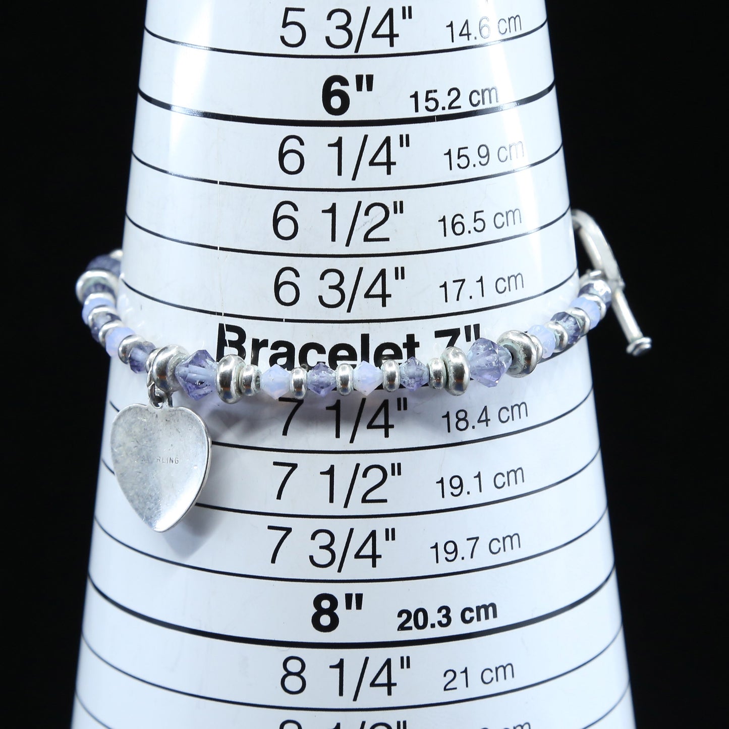 7", Sterling silver handmade bracelet, 925 crystal chain w/ heart tag pendant