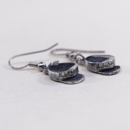 Vtg Mexico Sterling Silver handmade Earrings, Solid 925 Hat, Stamped 925