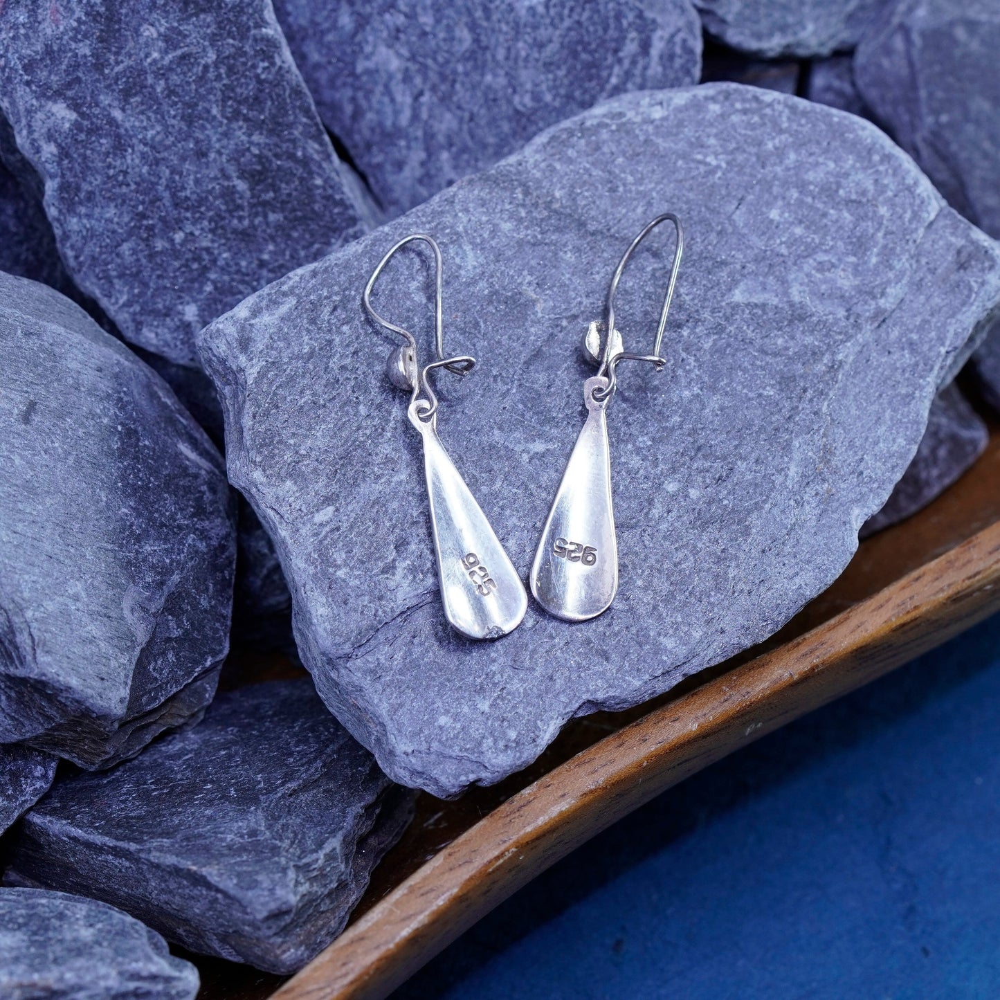 Vintage sterling 925 silver handmade teardrop earrings with enamel
