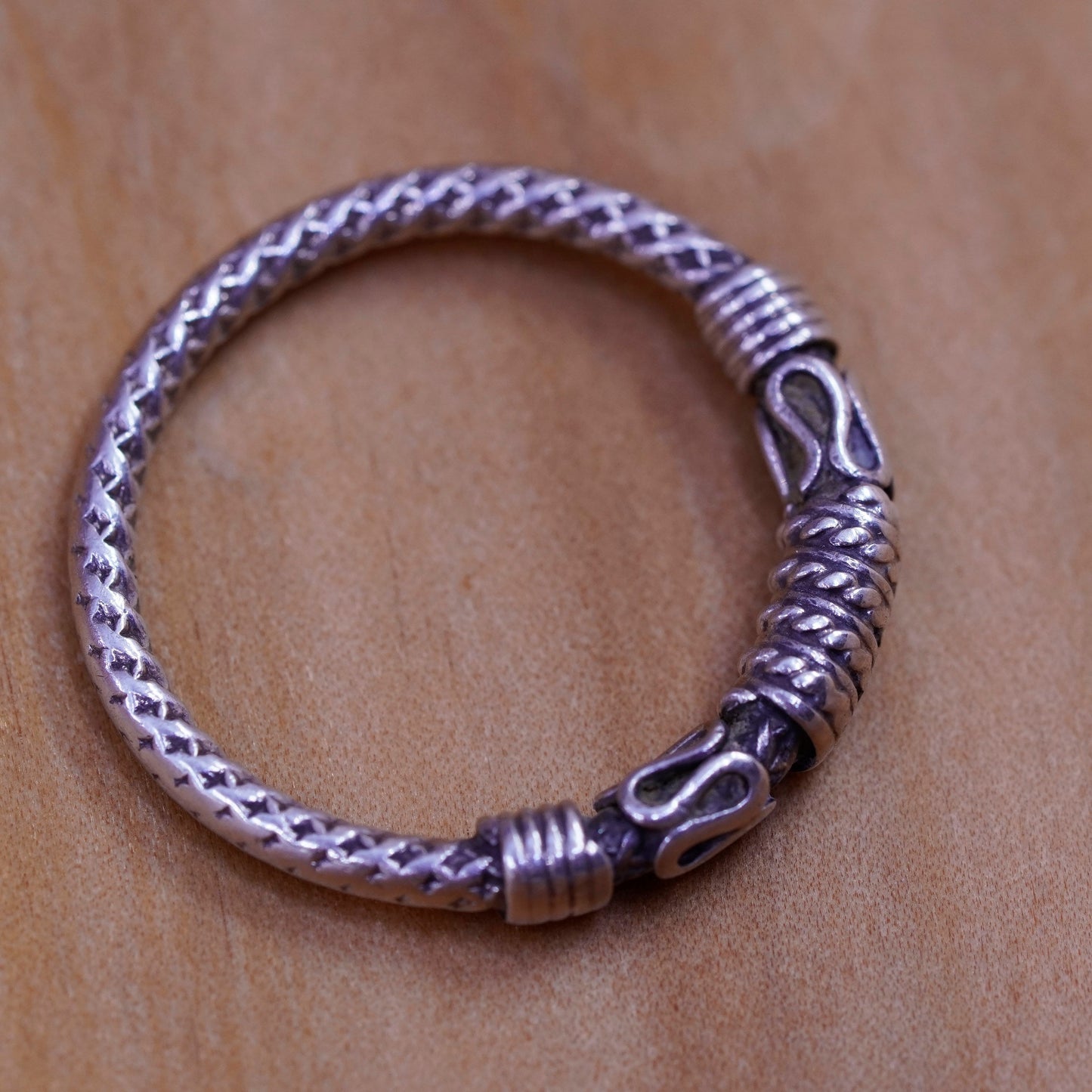 Size 7, vintage sterling silver handmade ring, 925 stackable band wired details