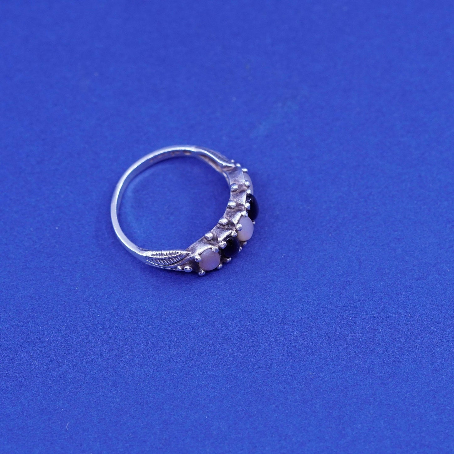 Size 6, CAROLYN POLLACK RELIOS Sterling 925 silver stackable ring obsidian MOP