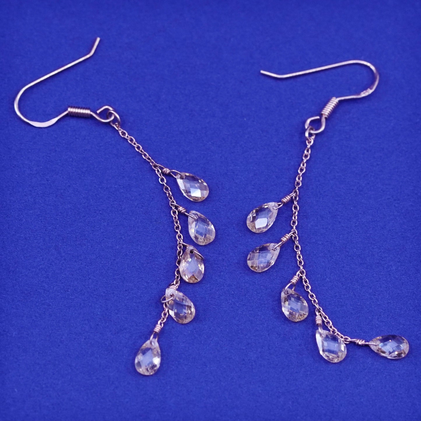 vermeil rose gold Sterling 925 silver earrings with cluster teardrop crystals