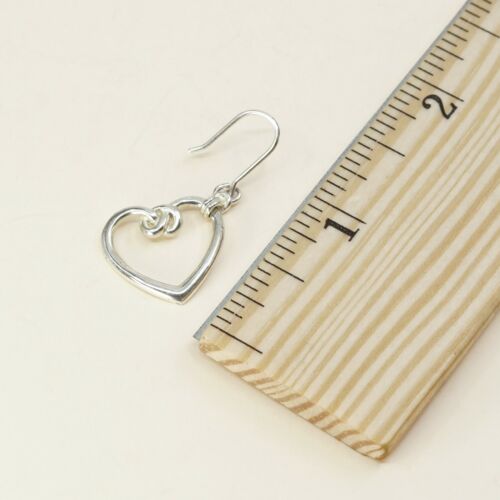 Vtg Handmade Wired 925 Sterling Silver Heart Dangle Hoop Earrings, Stamped 925