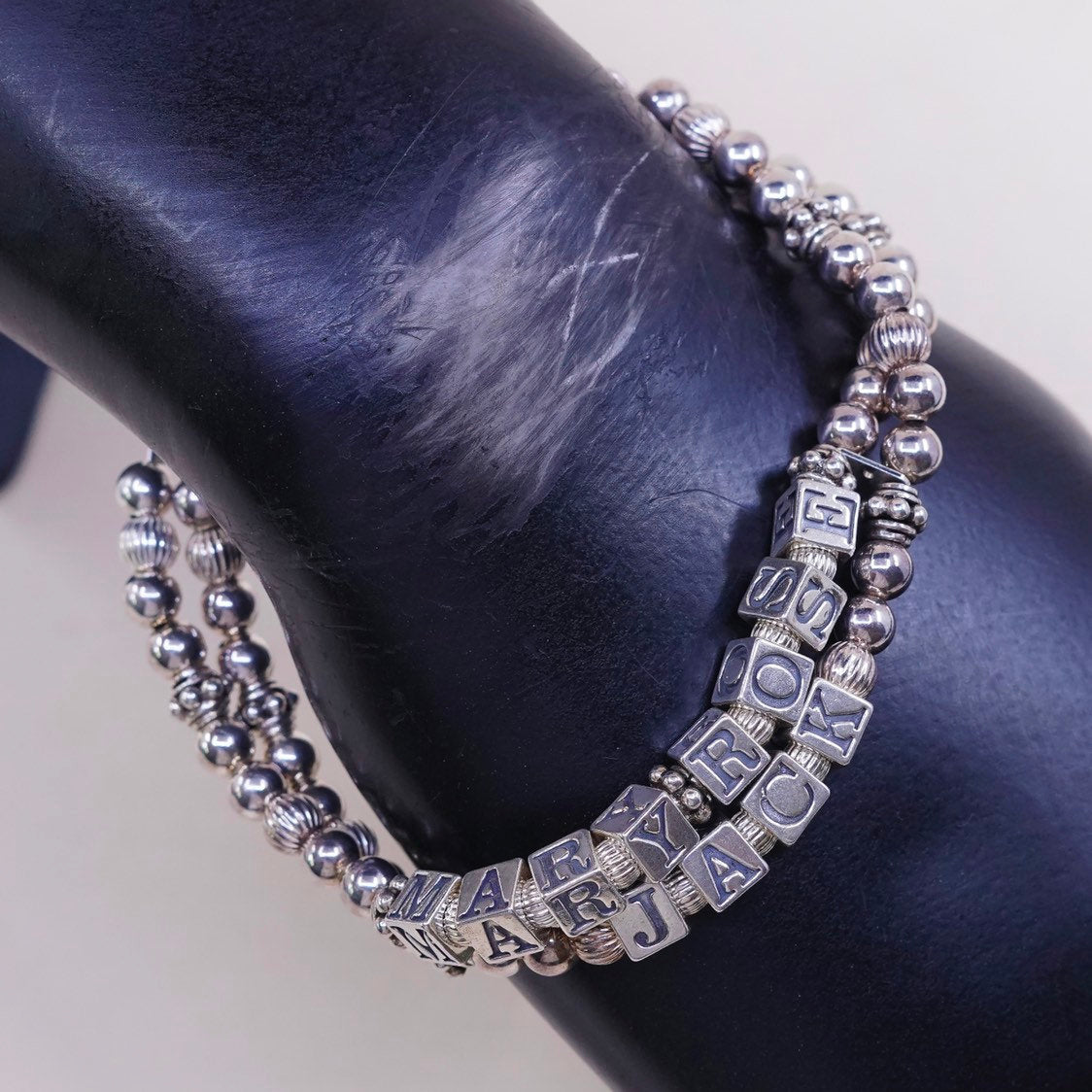 6", sterling silver handmade bracelet 925 double strands beads w mary rose jack