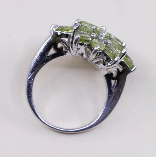 Sz 5, Vtg stauer Sterling Silver Handmade Ring, 925 Flower W/ Marquise peridot