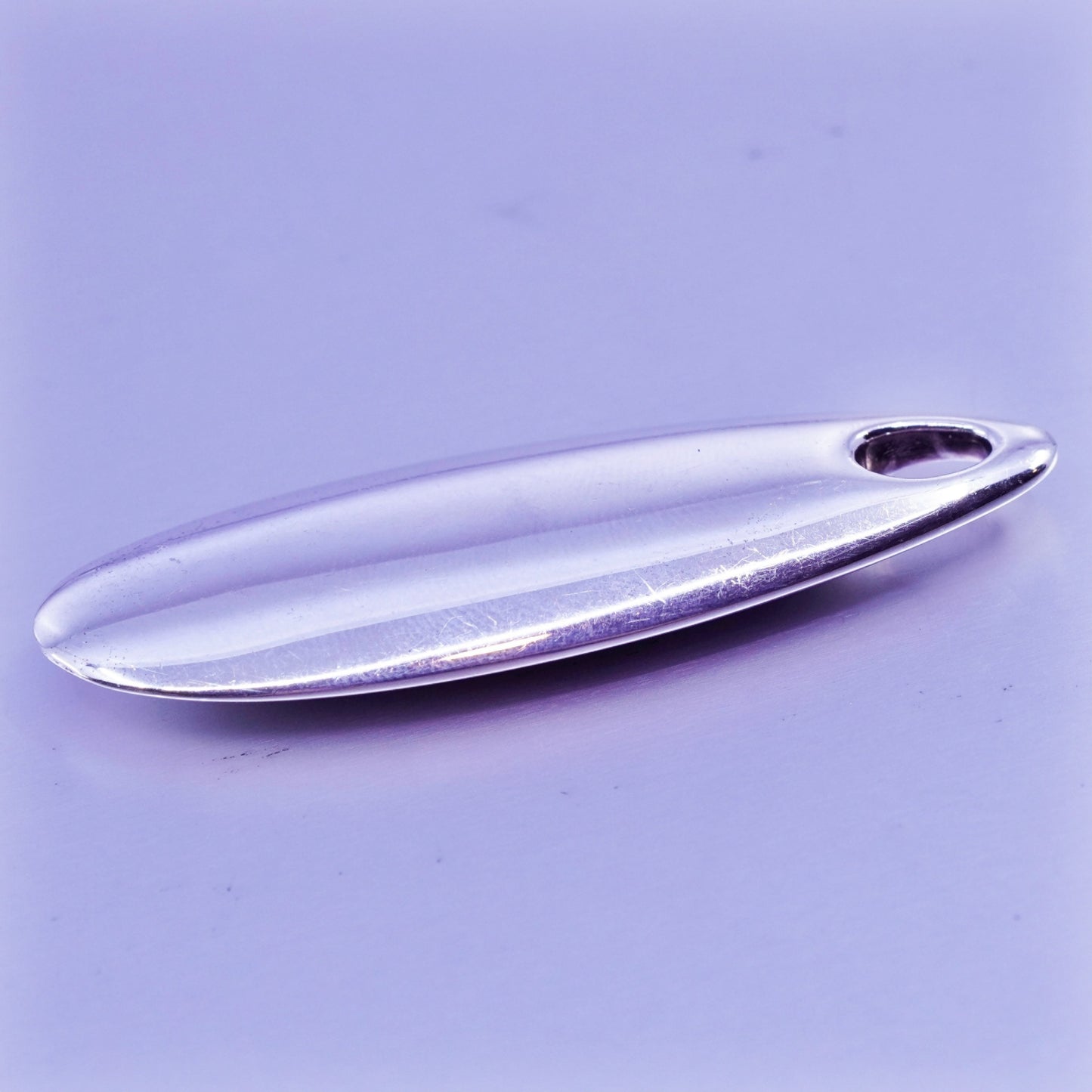 Vintage sterling 925 silver handmade modern marquise shaped pendant