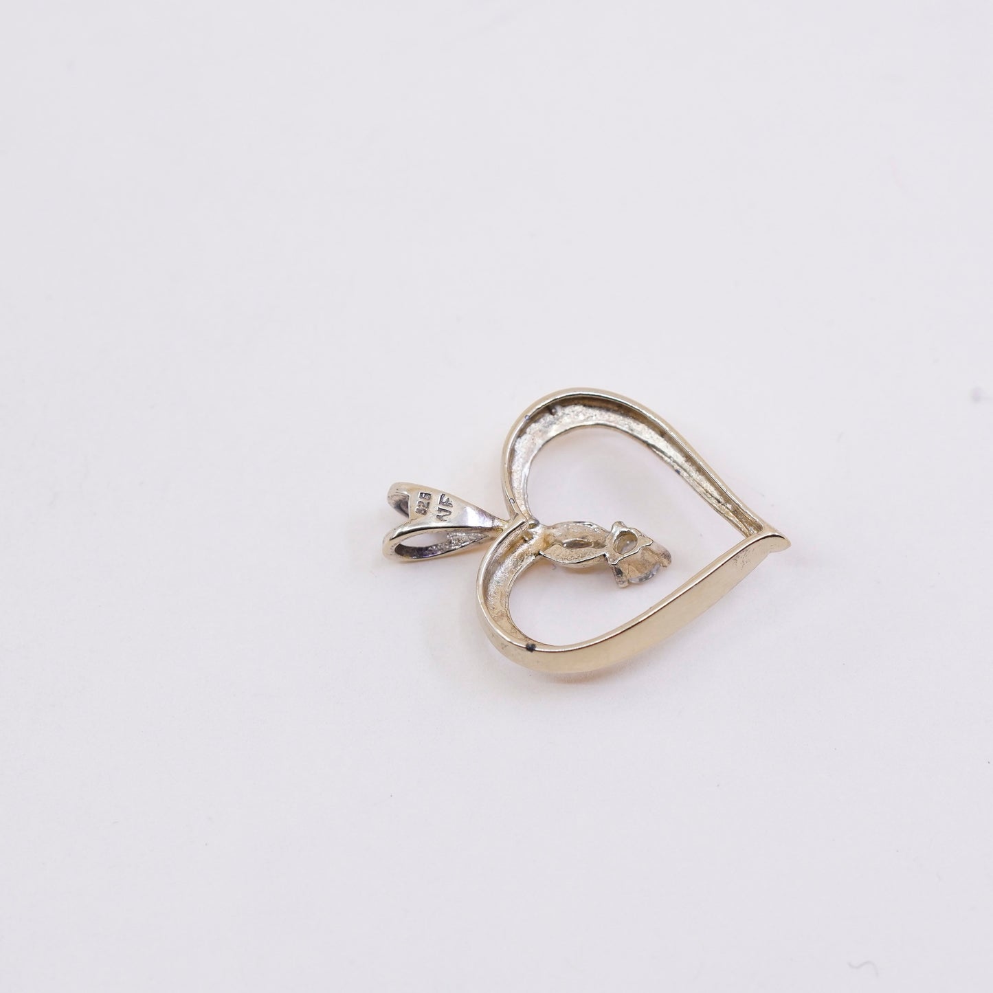 vintage vermeil Gold over Sterling silver pendant, 925 heart pendant with cz