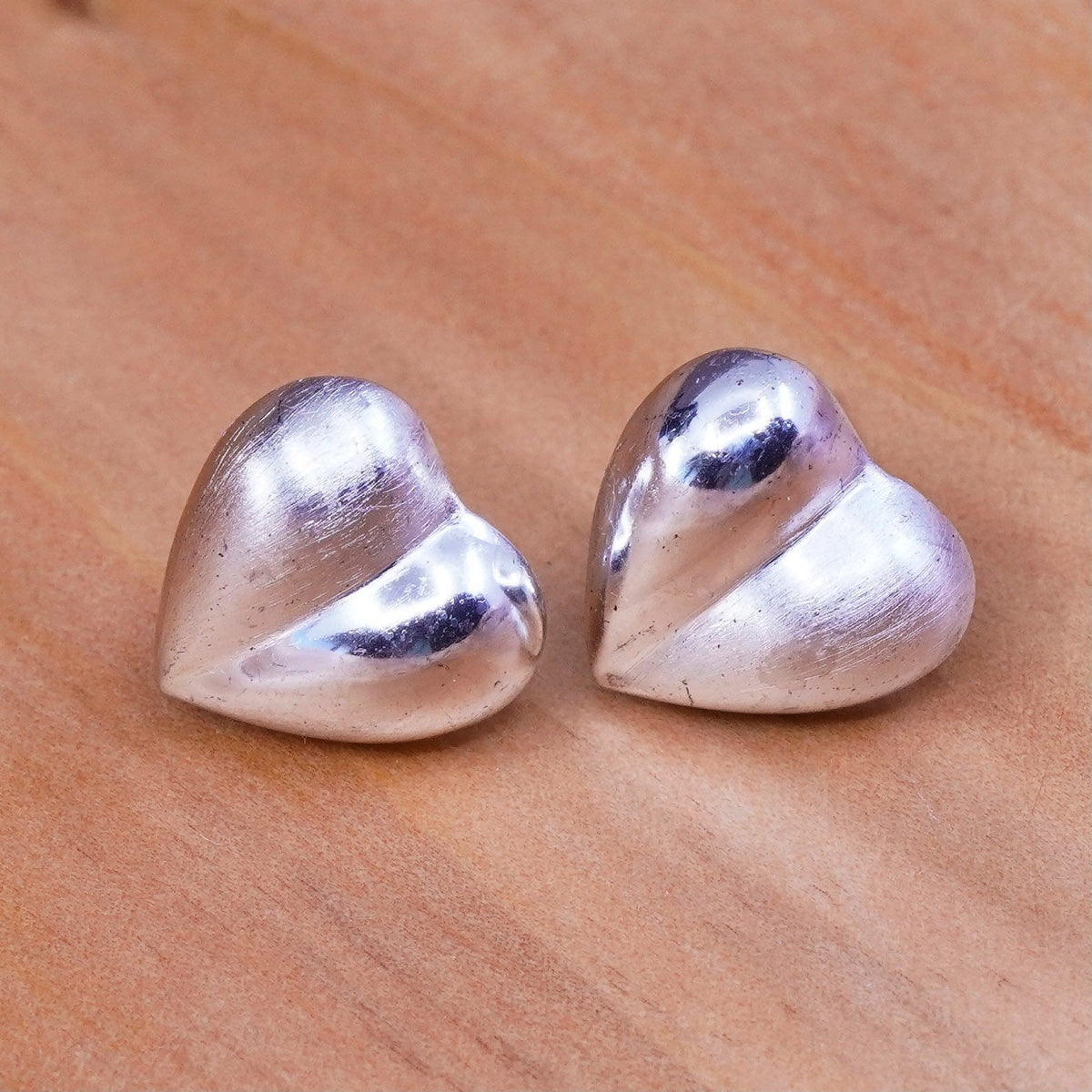 Vintage Sterling silver handmade earrings, 925 heart studs