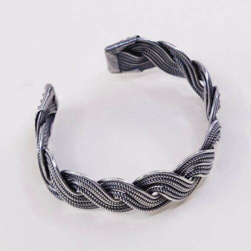 7.5”, Vtg Sterling Handmade Cuff, Southwest 925 Silver Woven Cable Bracelet