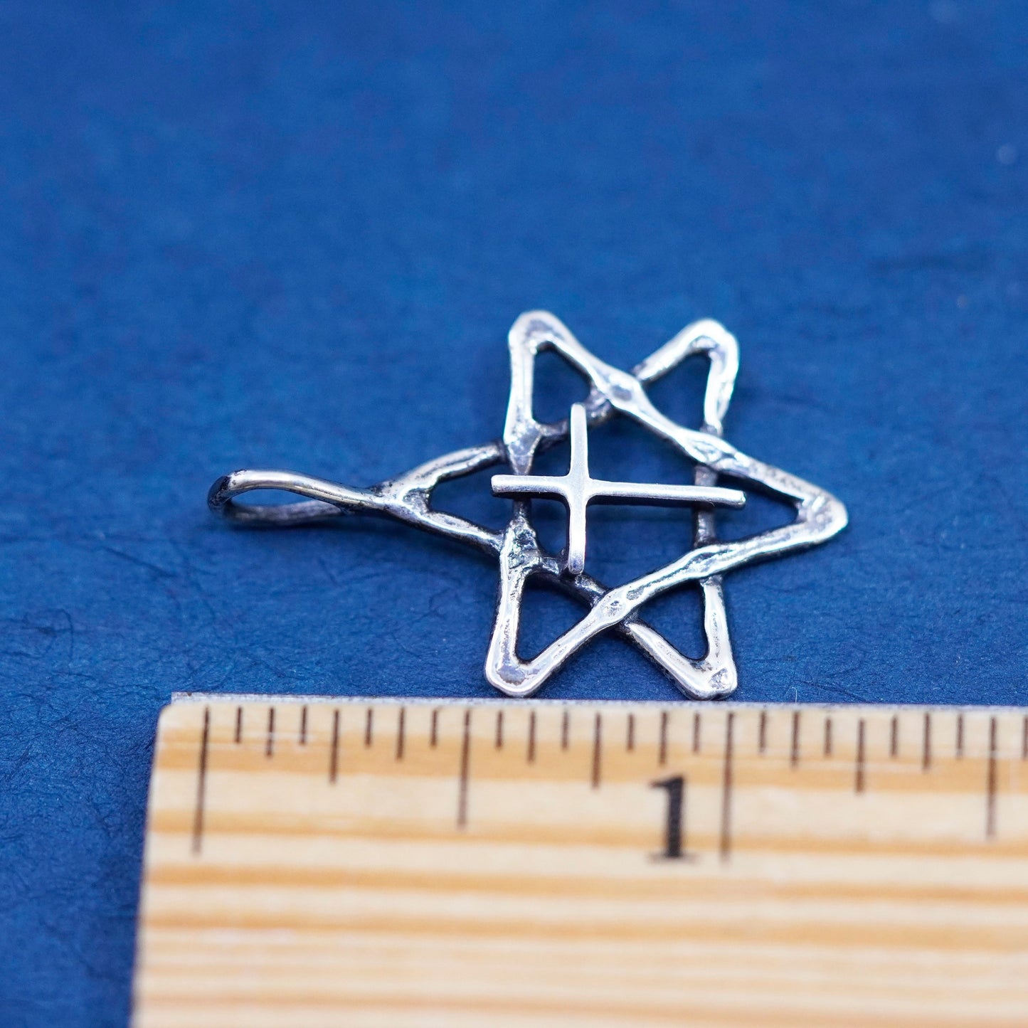Vintage Sterling silver handmade pendant, 925 hexagram cross