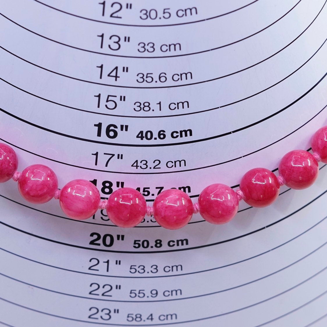 18”, Vintage handmade pink quartz beads with linen thread necklace