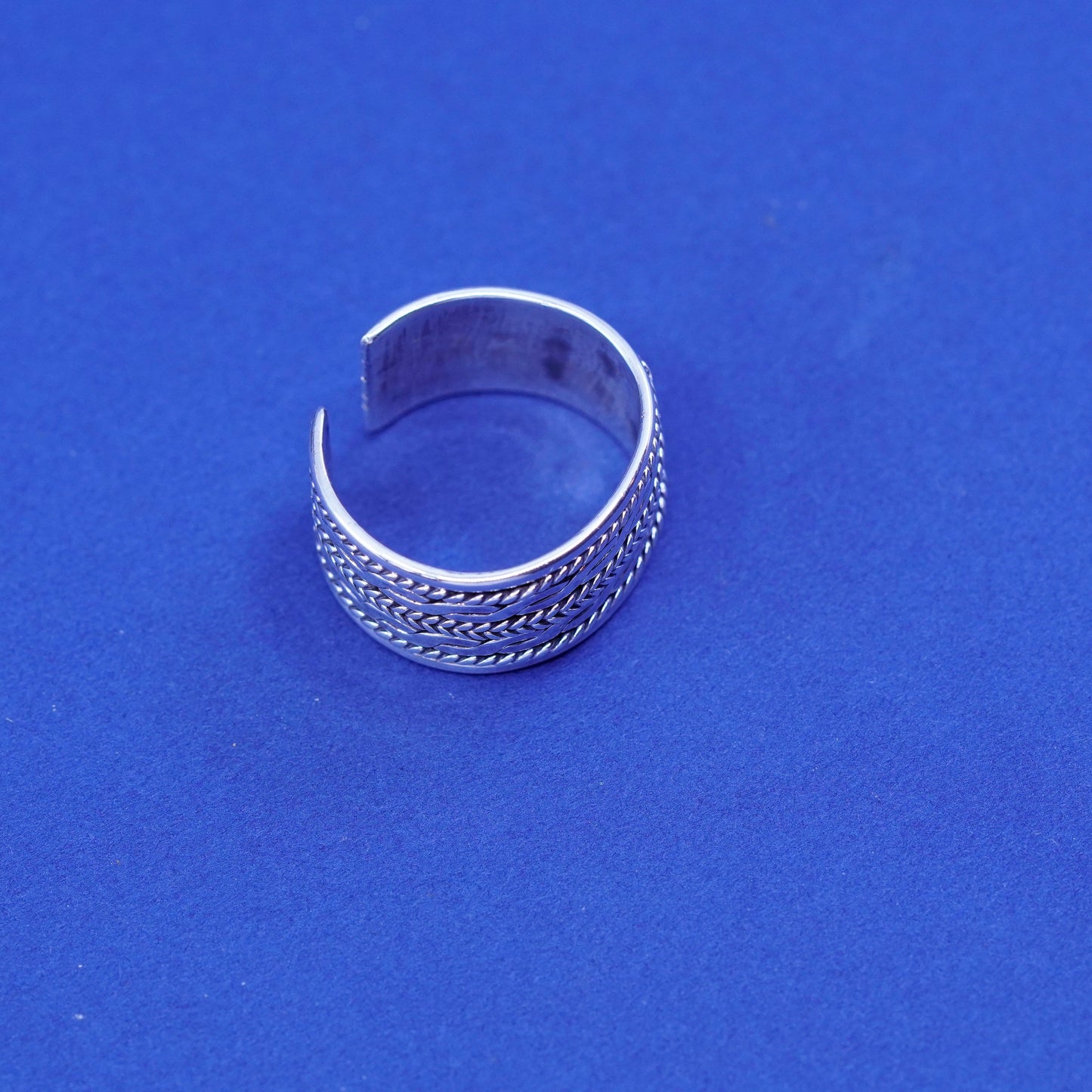 Size 9.5, vintage Sterling silver handmade band, wide 925 cable open band