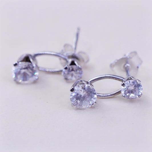 Vintage sterling 925 silver clear crystal studs, fashion minimalist earrings, stamped 925