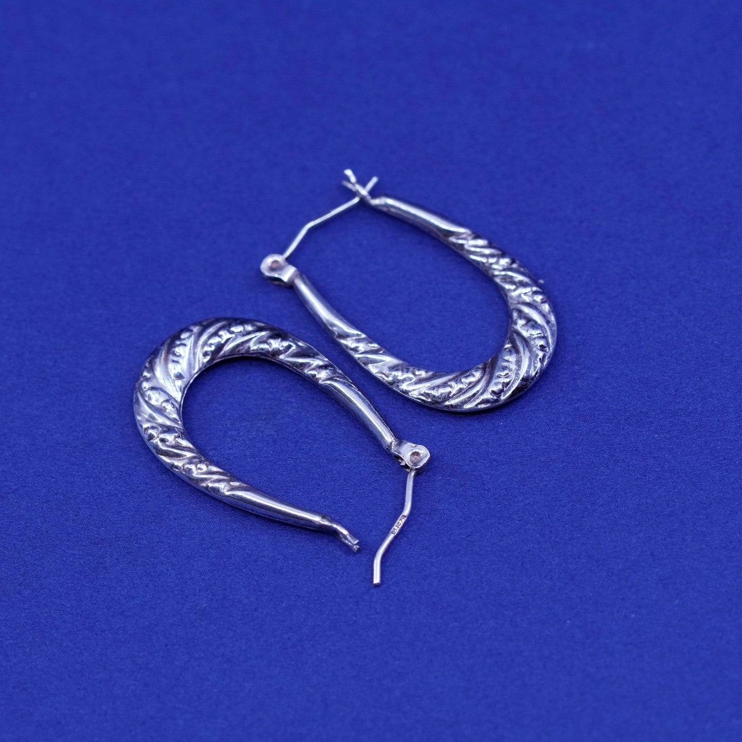 1”, Sterling silver handmade earrings, textured 925 hoops, huggie