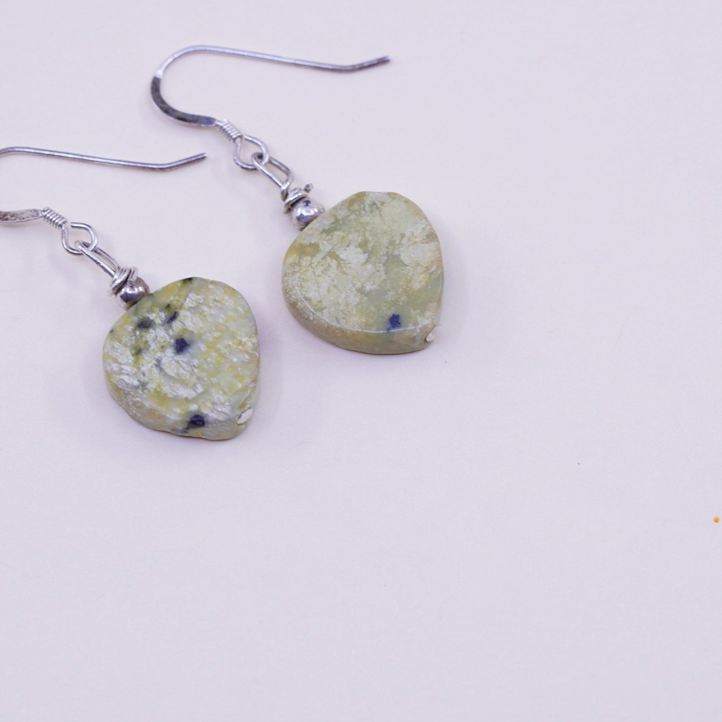 Vintage Sterling 925 silver handmade earrings with green jasper drops