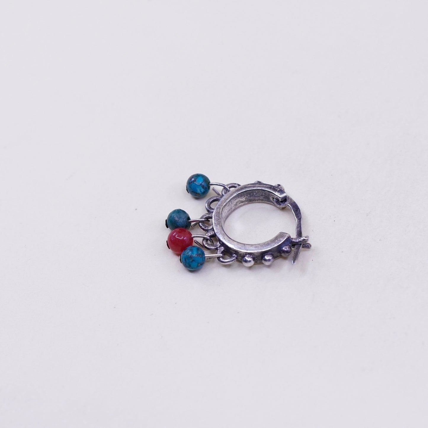Sterling silver earrings, 925 hoops Huggie w/ cluster turquoise carnelian beads
