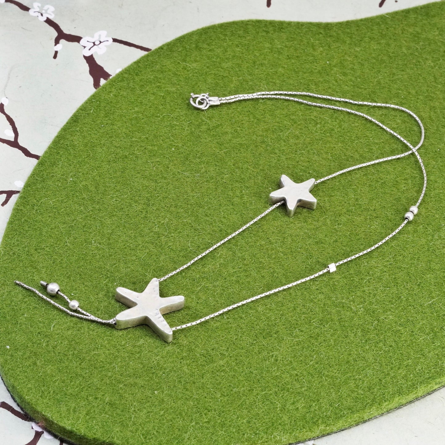 17”, Israel AVI Soffer sterling silver 925 necklace, snake chain star pendants