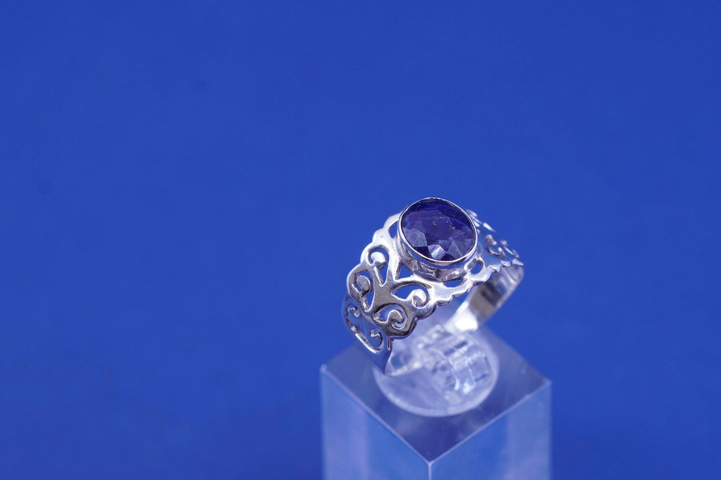 Size 10.25 Vintage sterling silver handmade filigree ring with Lapis lazuli
