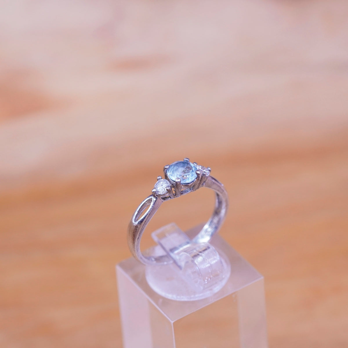 Size 7, vintage sterling 925 silver handmade ring with blue topaz