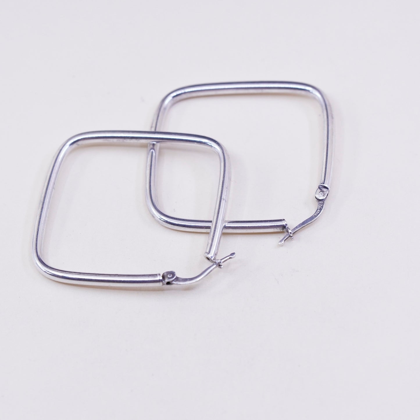 1.5” Vintage sterling silver loop earrings, square minimalist primitive hoops