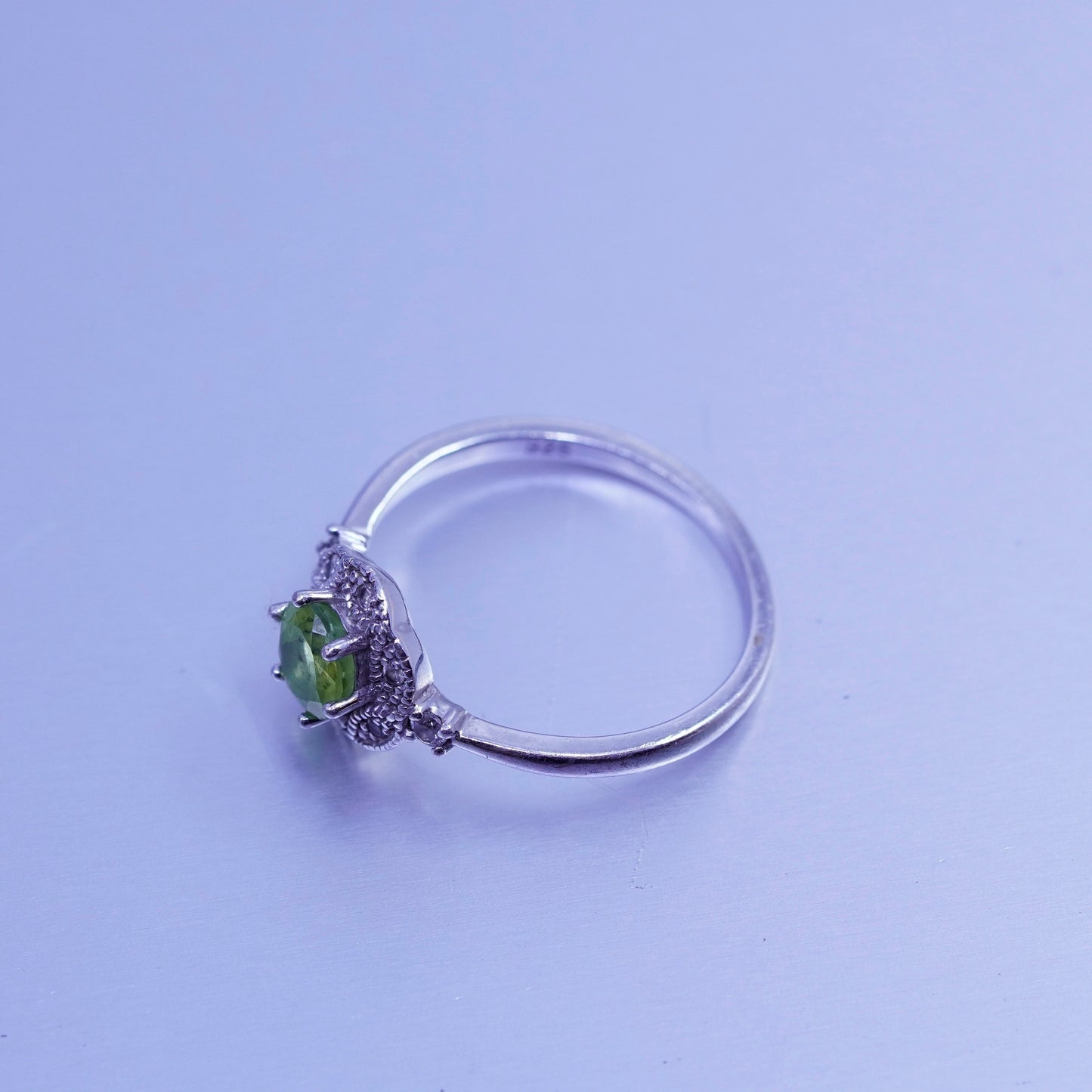 Size 9.25, vintage Sterling 925 silver handmade ring with peridot and diamond