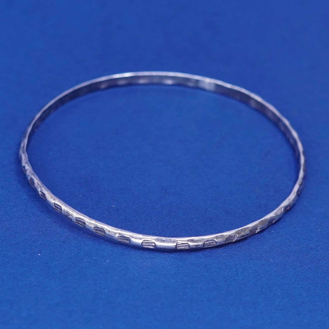 7.5”, vtg sterling silver handmade bracelet, Mexico stackable 925 ribbed bangle