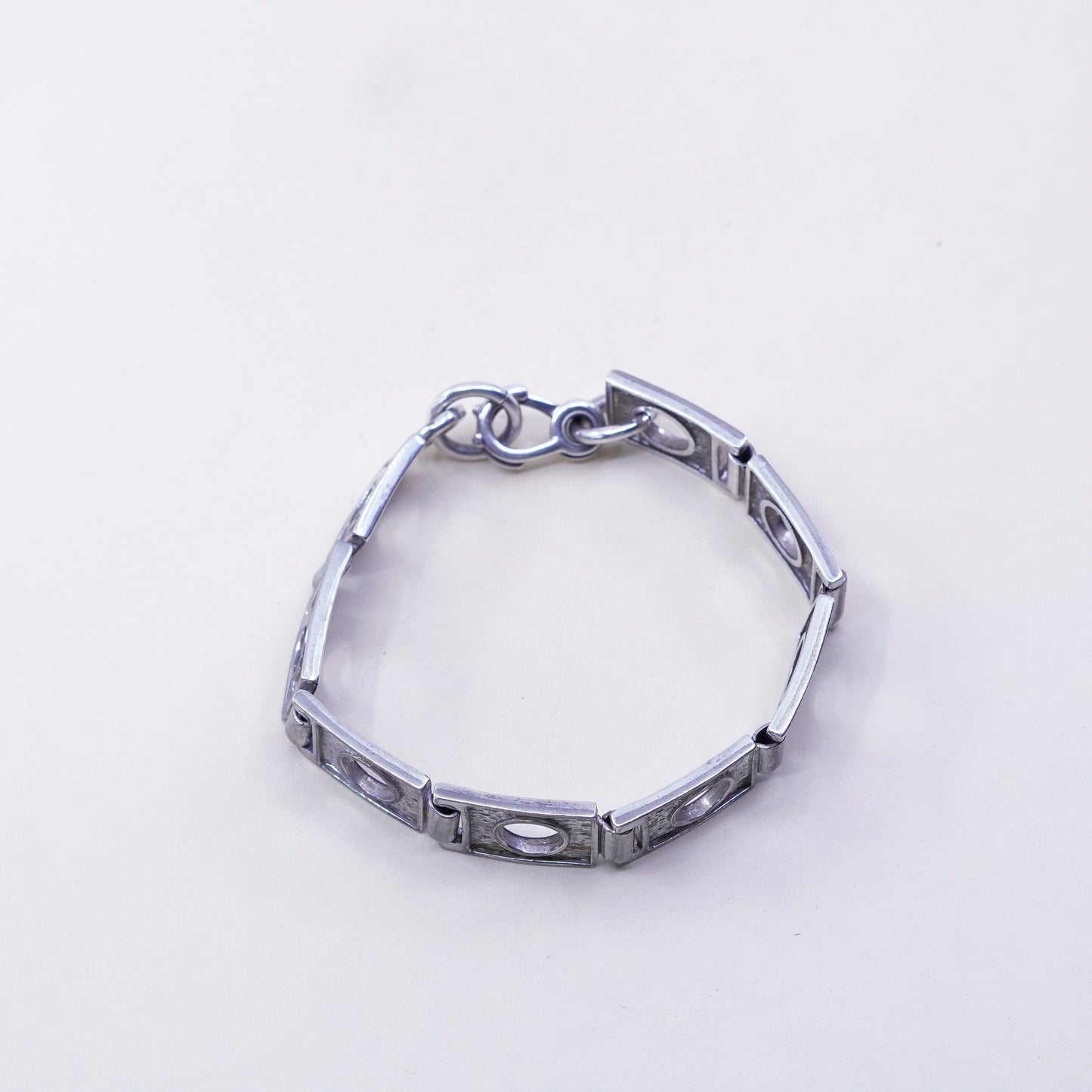 7”, vtg modern sterling silver tennis bracelet textured 925 square circle chain