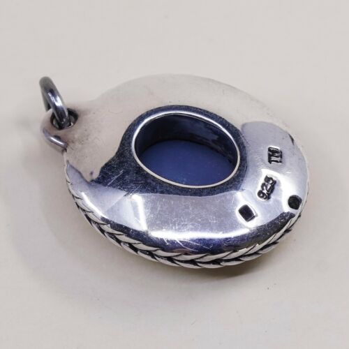 Vintage TH Sterling Silver Handmade Pendant, 925 Silver W/ Oval Agate Druzy