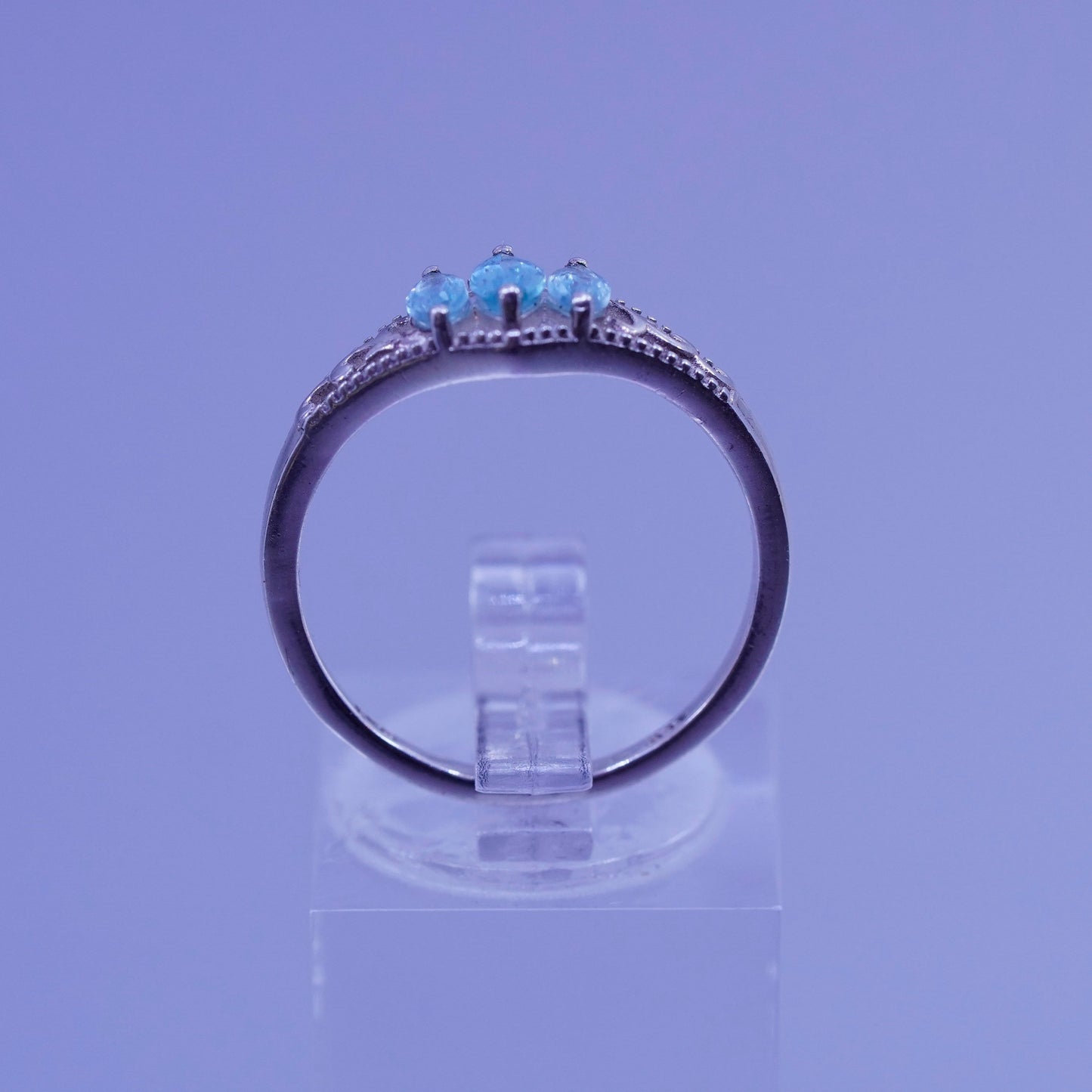Size 8.25, vintage Sterling 925 silver handmade engagement ring with blue Cz