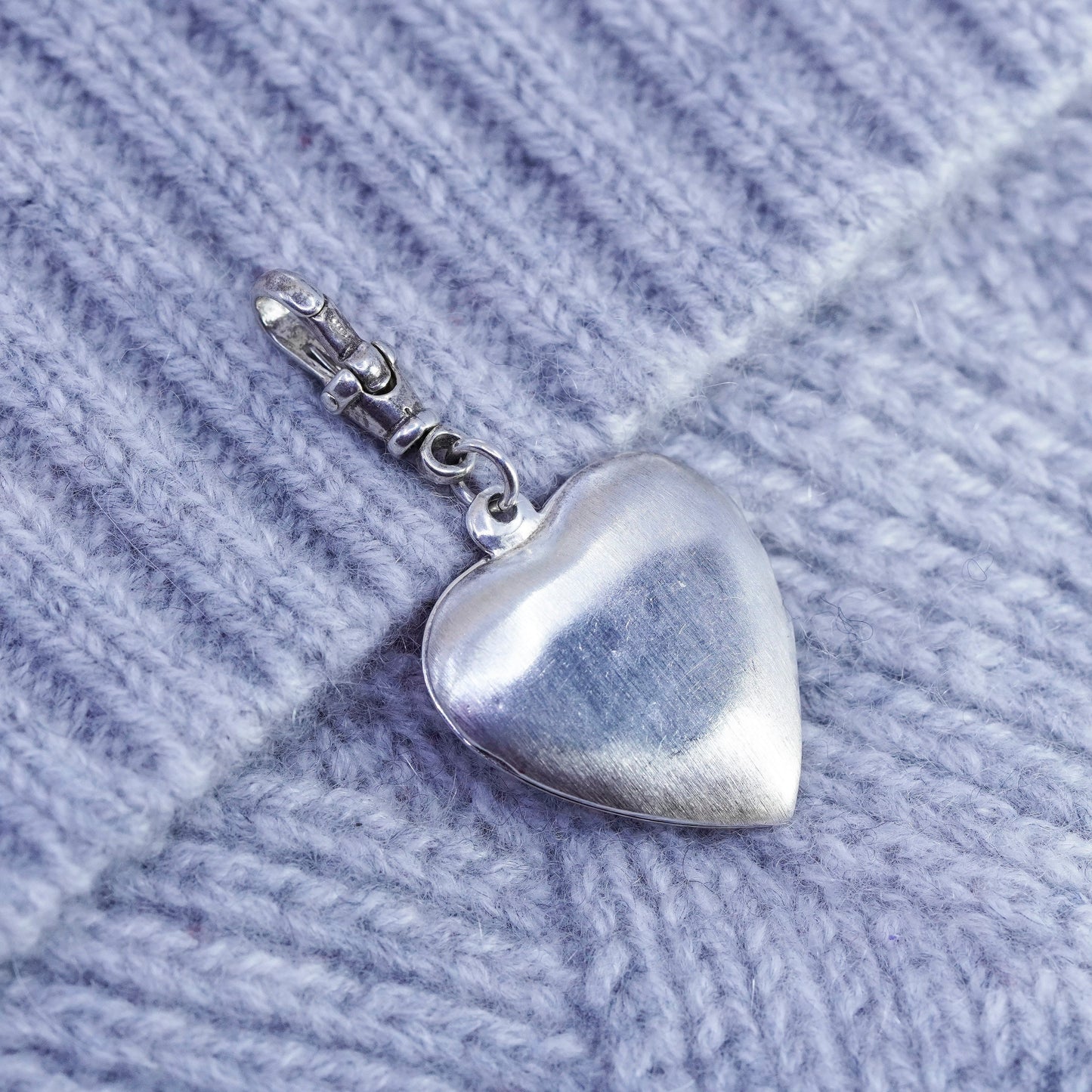 Antique Sterling silver handmade charm, textured 925 heart photos locket