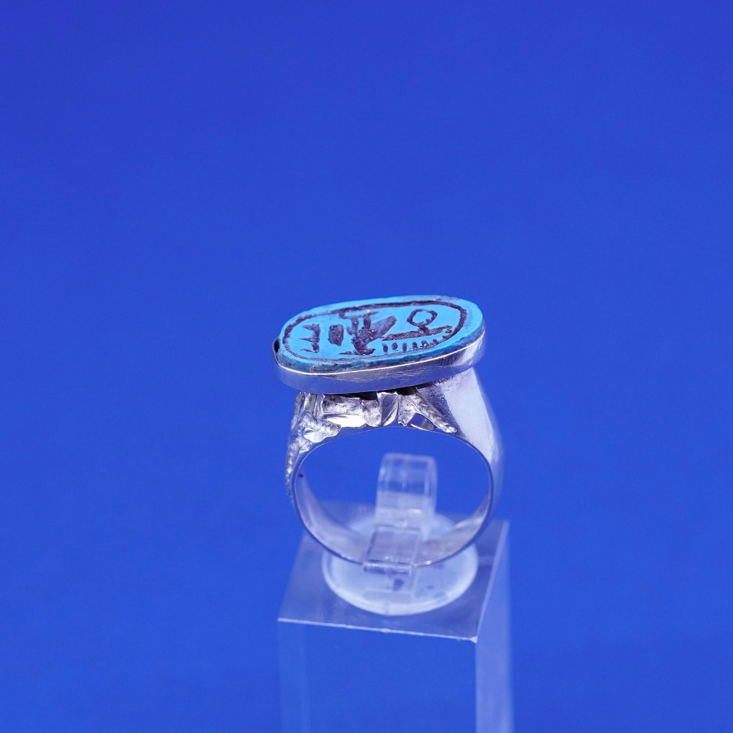 Size 8.5, vintage Mexico Sterling 925 silver handmade ring with turquoise bird
