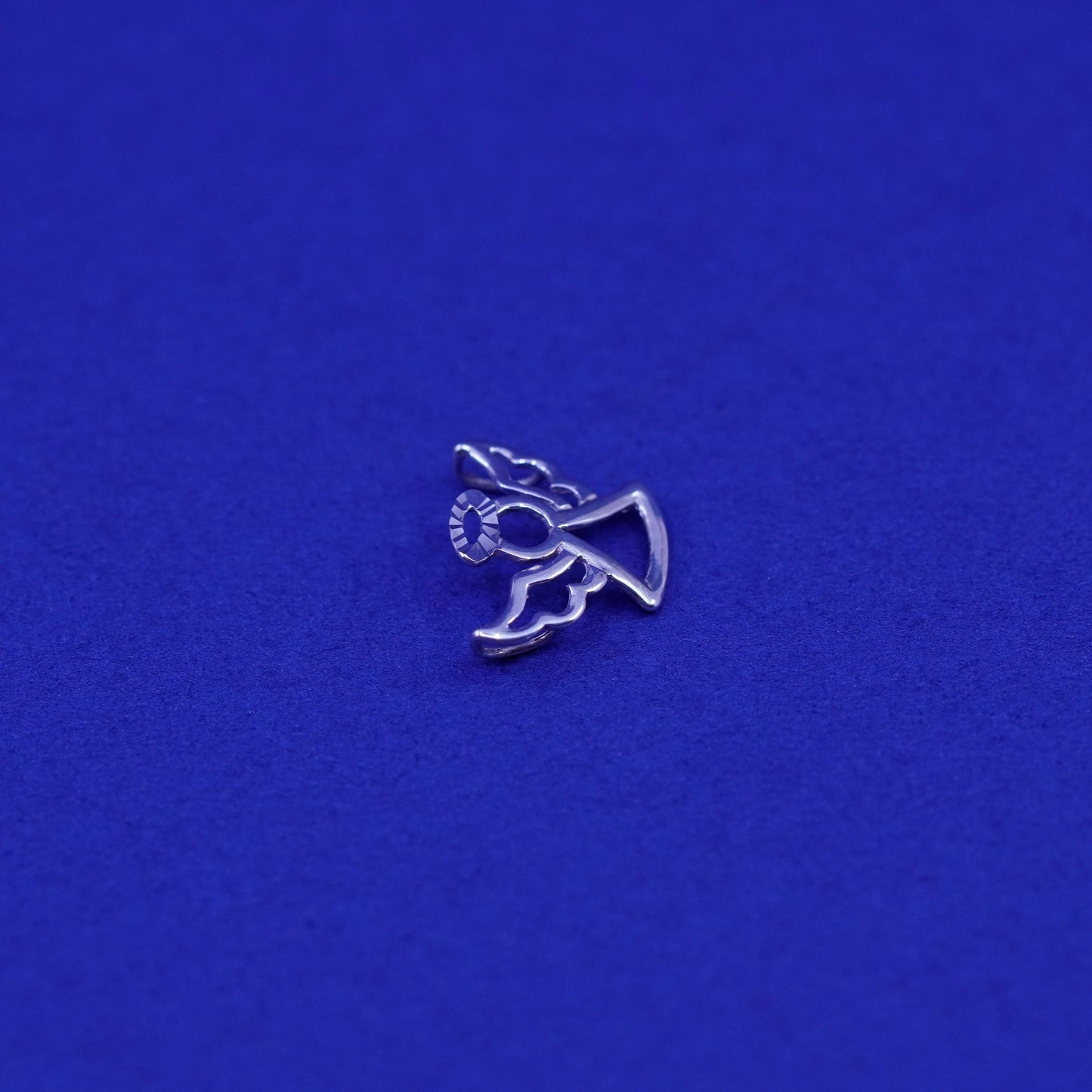 Vintage solid 10K white gold angel pendant charm