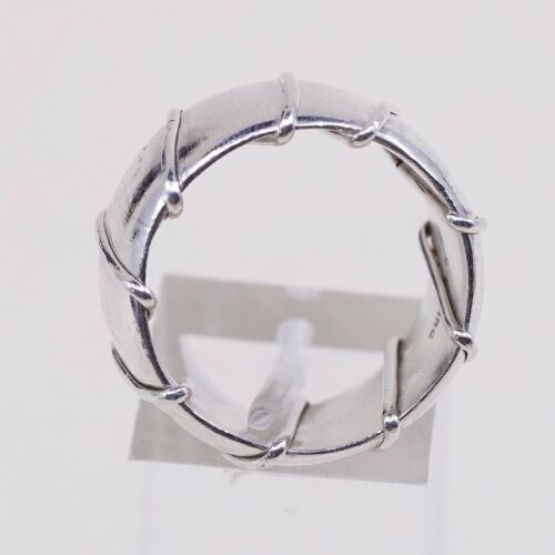 Size 7.25, Vtg Sterling Silver Handmade Ring 925 Wide Band w/ Cable Around
