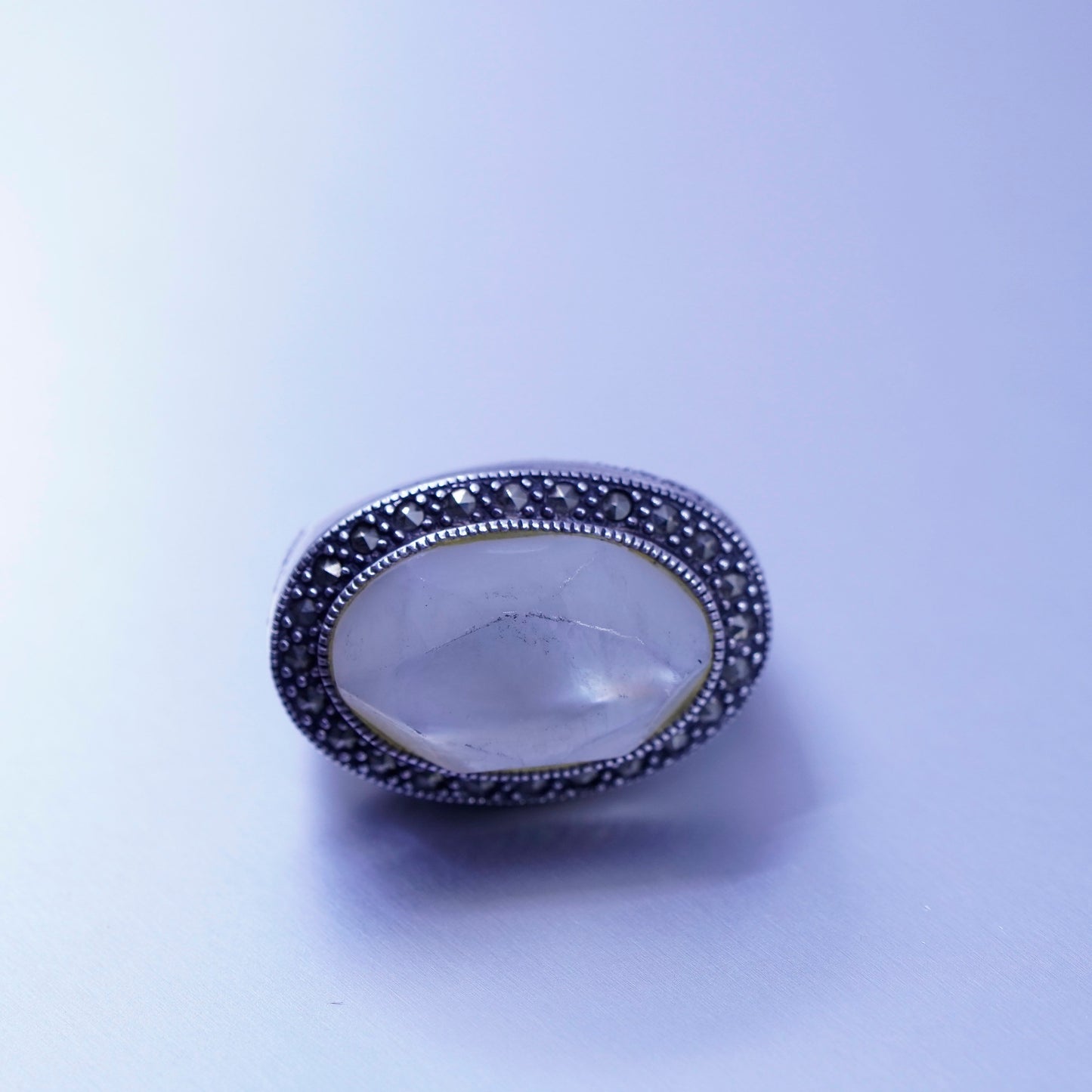 Size 7, Judith Jack Sterling 925 silver handmade ring, band marcasite moonstone