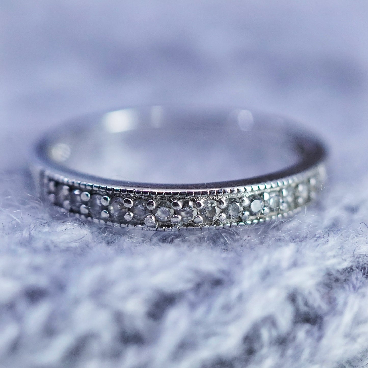 Size 8.25, vintage Sterling 925 silver wedding ring, Cz band