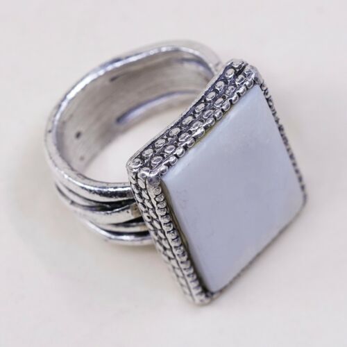 Sz 7, Vtg Israel Sterling Silver Handmade Ring W/ MOP, stamped 925
